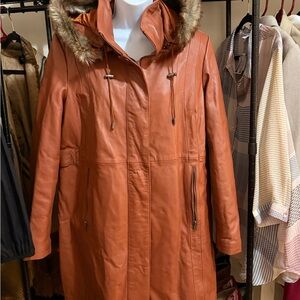 Women's Brown Fur-Trimmed Hooded Coat